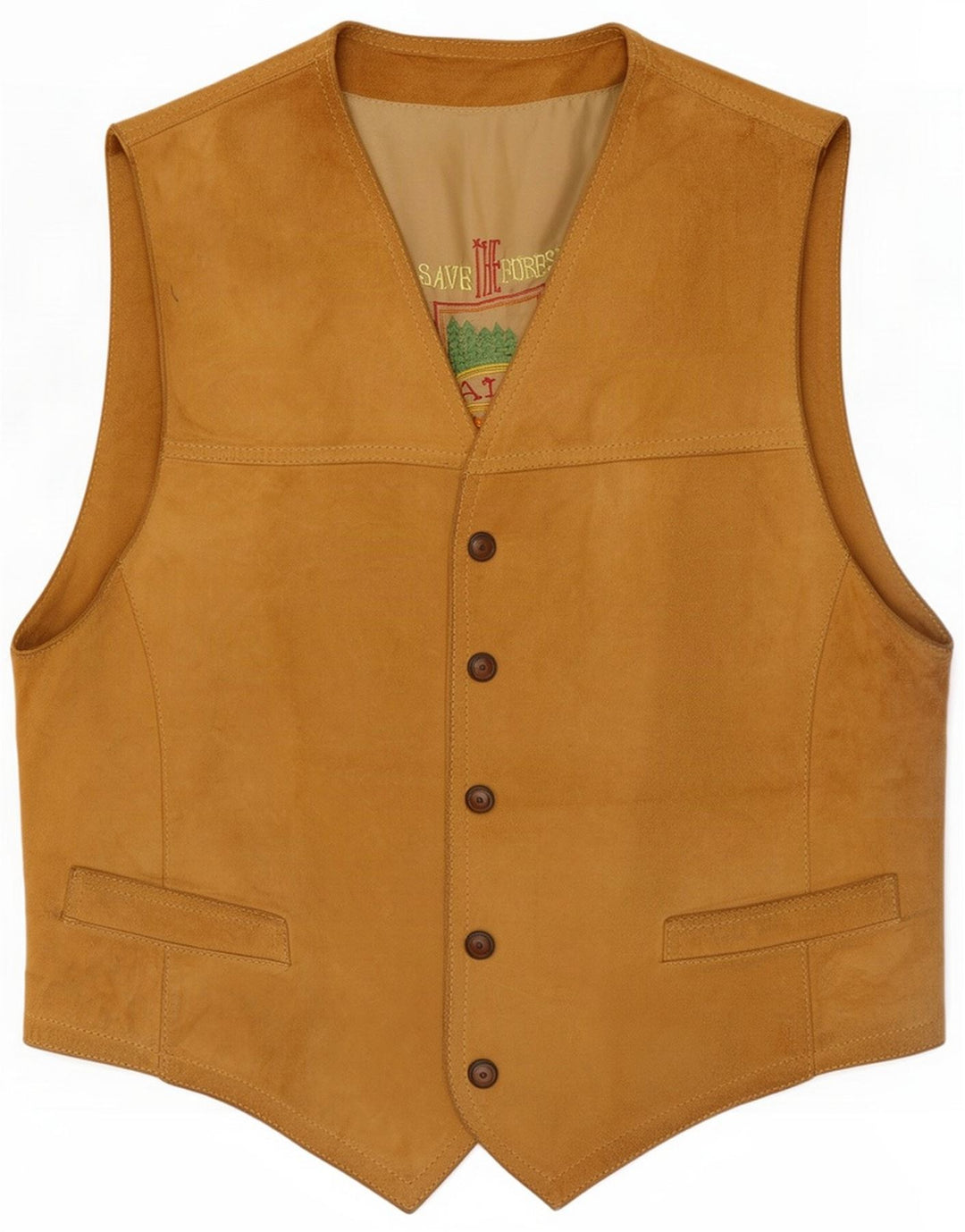 Save The Forest Herren-Wildlederweste IT 48 Mittelbeiges Leder