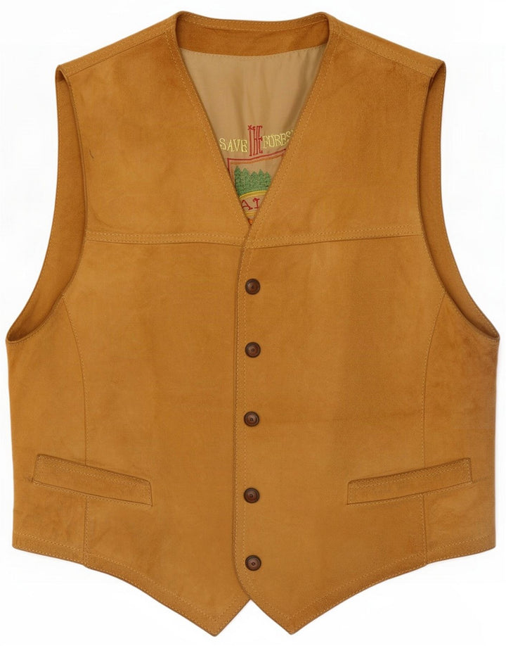 Save The Forest Herren-Wildlederweste IT 48 Mittelbeiges Leder
