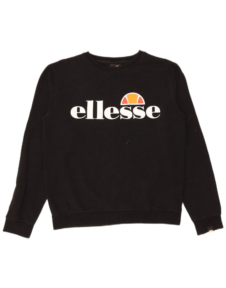 Ellesse Womens Graphic Oversized Sweatshirt Jumper UK 8 Small Black Cotton