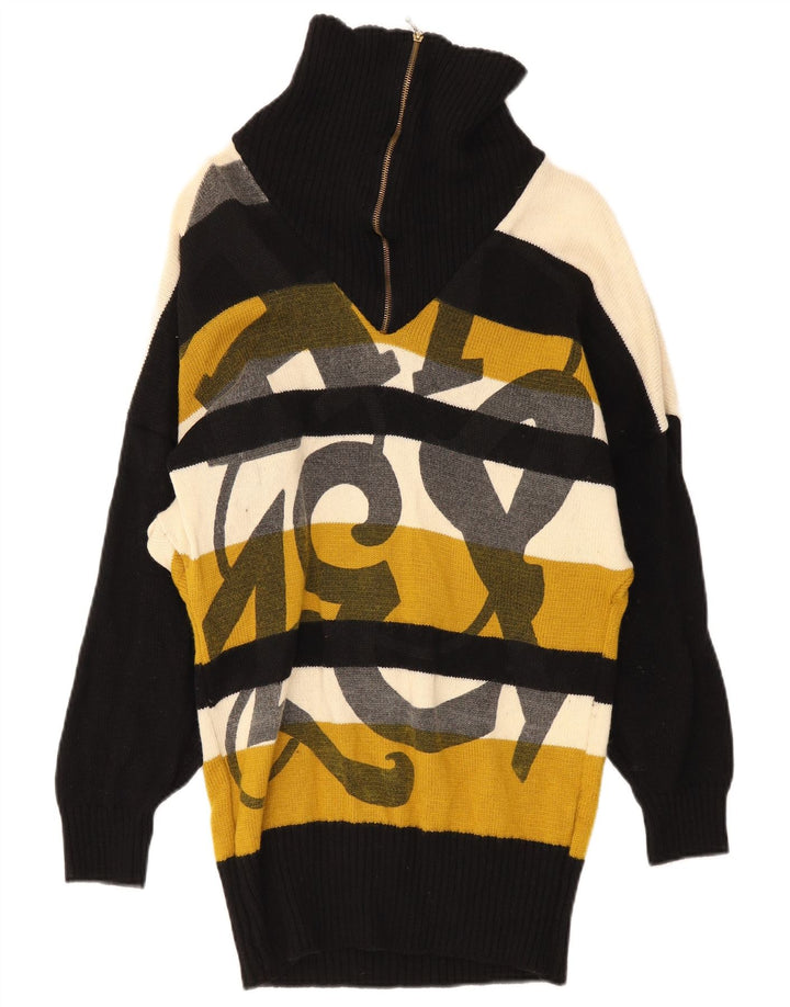 Vintage Damen Pullover mit Reißverschluss, IT42, mittelmehrfarbig gestreift