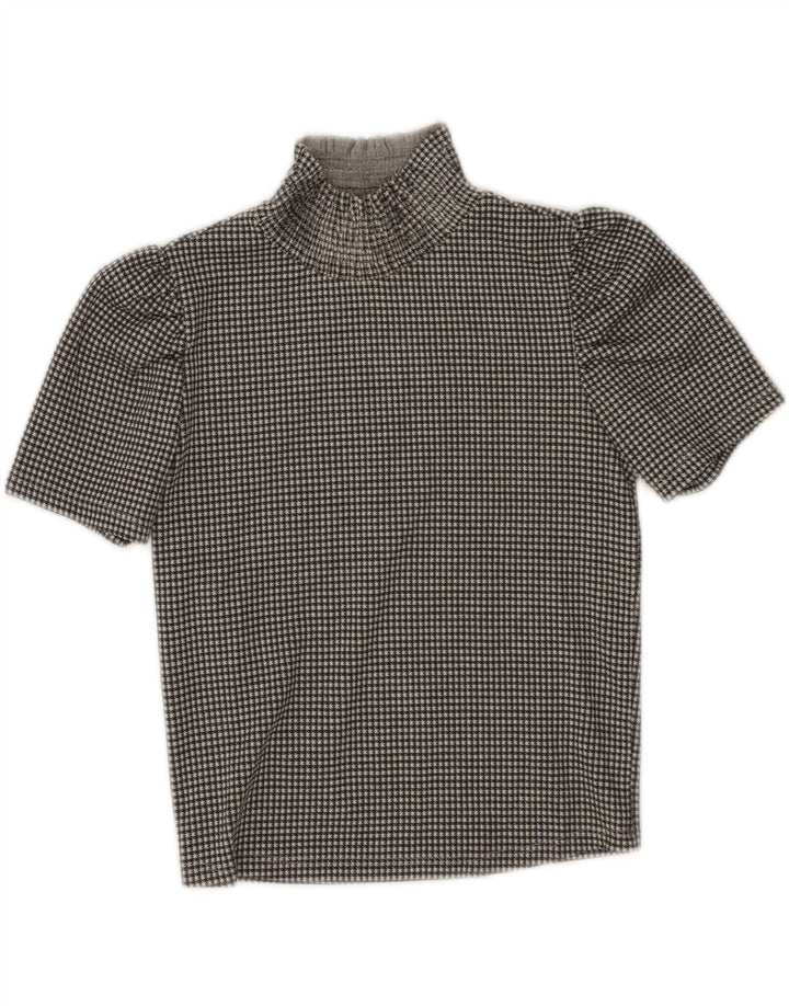 Zara Damen Crop Bluse Top UK 10 Small Black Houndstooth