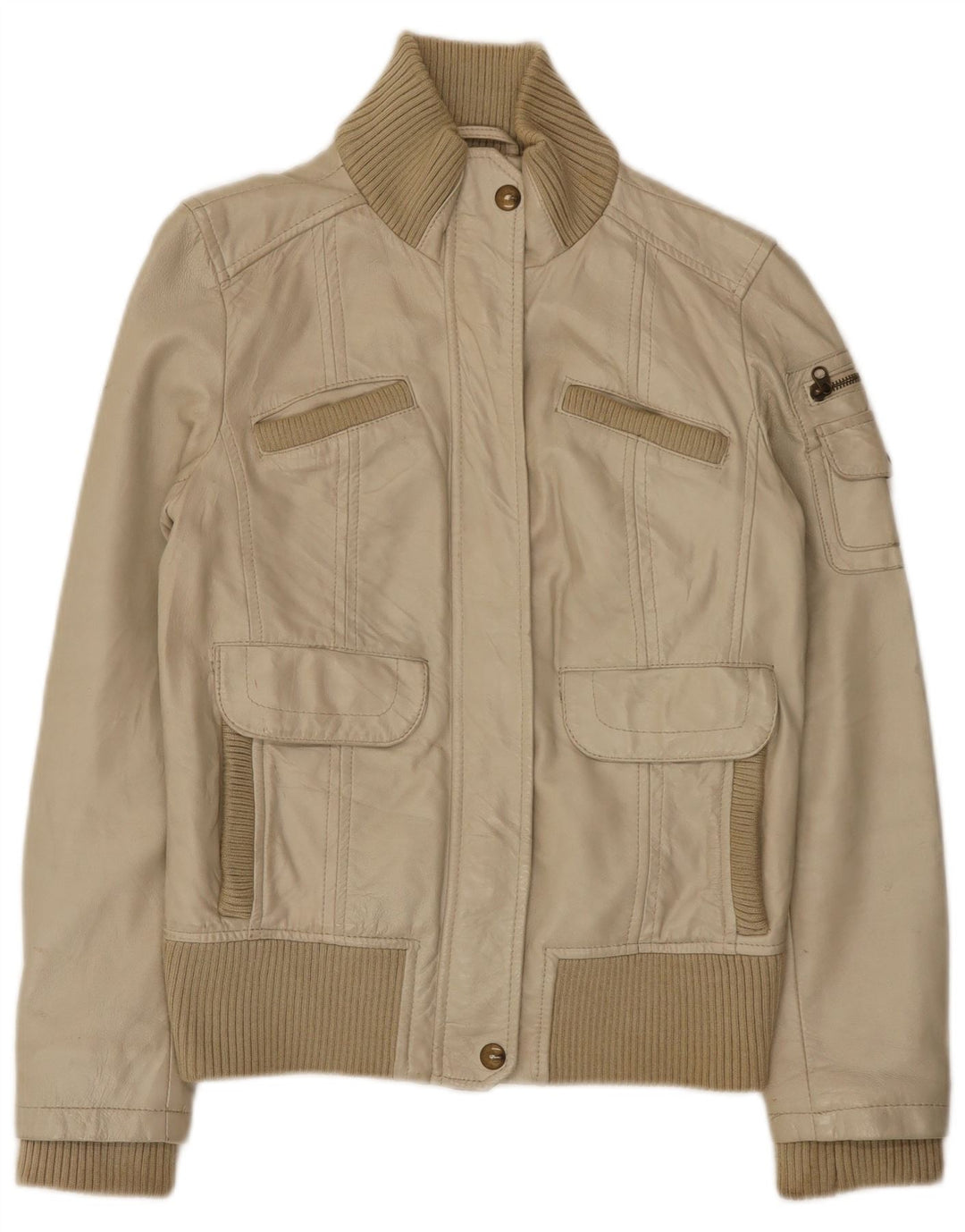 Mango Damen Lederjacke UK 12 Medium Beige