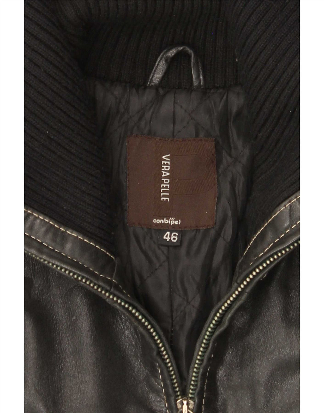 Conbipel Damen Ledermantel IT 46 Large Schwarz Colourblock