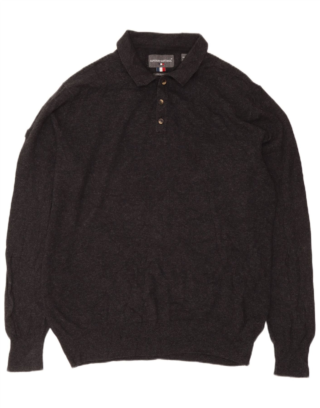 SUPERDRY Herren-Pullover mit Polokragen, XL, graue Baumwolle