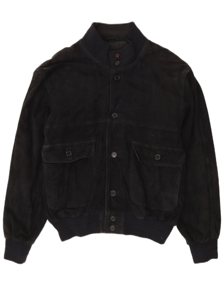 Vintage Herren Wildleder Bomberjacke UK 40 Großes schwarzes Leder