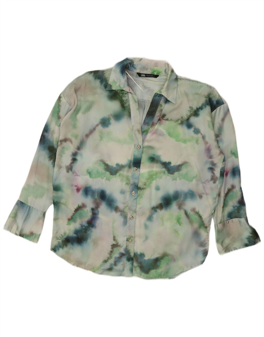Übergroße Damen-Hemdbluse von Zara, UK 14, mittelgrünes Batik-Polyester