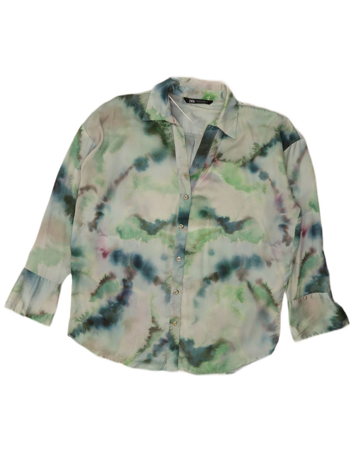Übergroße Damen-Hemdbluse von Zara, UK 14, mittelgrünes Batik-Polyester