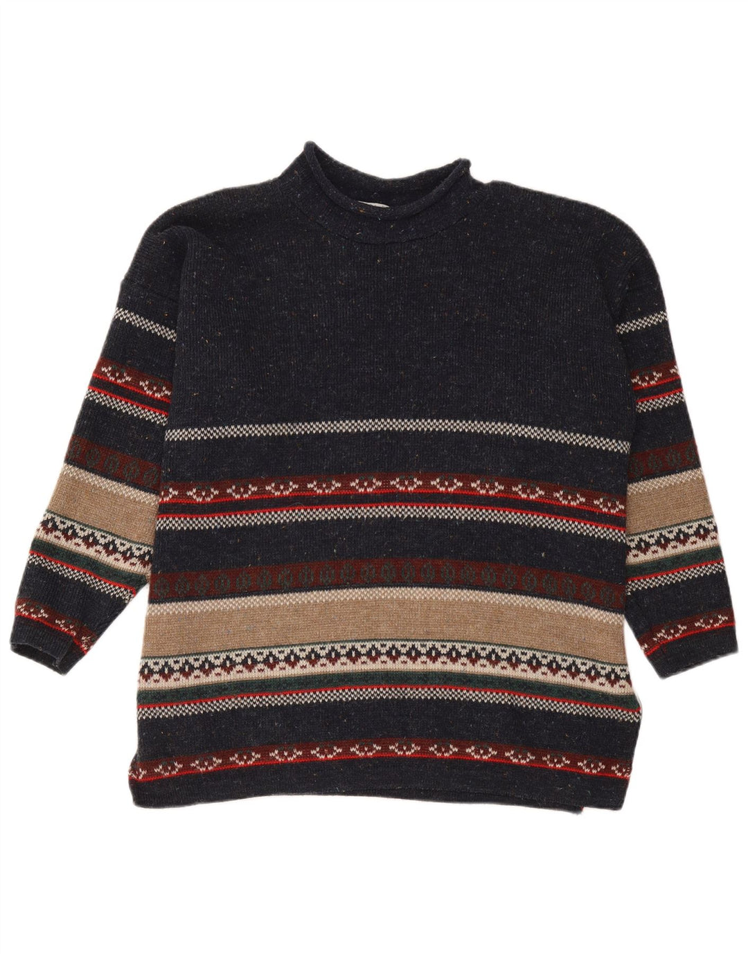 Vintage Herren Rollkragenpullover Pullover Medium Marineblau gestreift aus Acryl