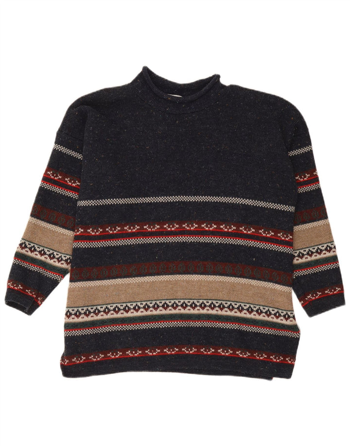 Vintage Herren Rollkragenpullover Pullover Medium Marineblau gestreift aus Acryl
