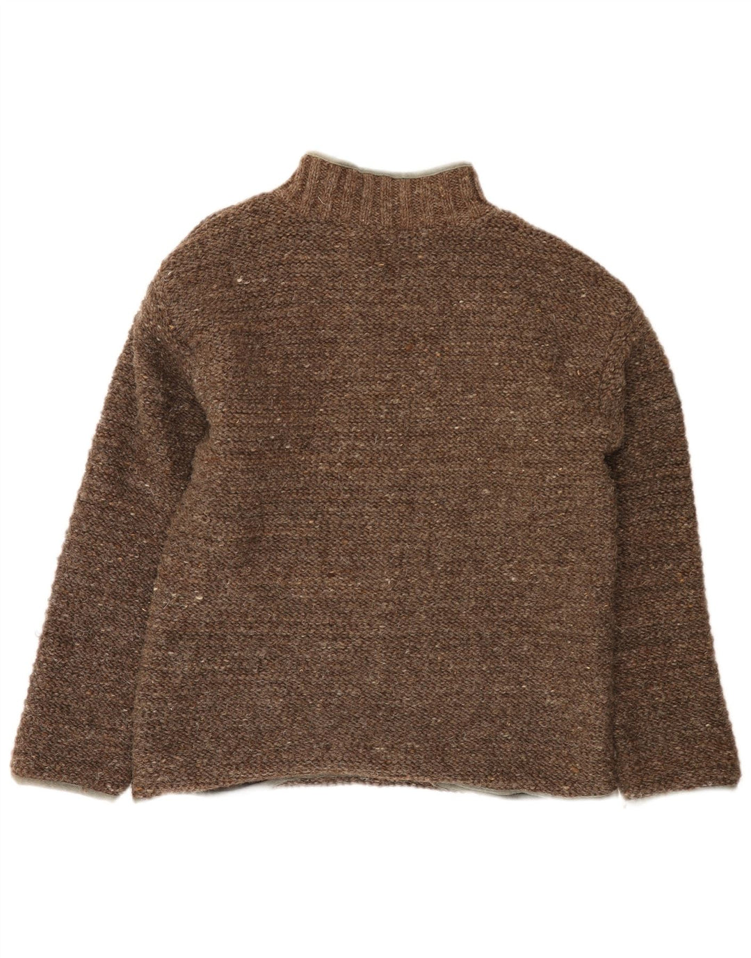 Pachamama Herren-Pullover mit Reißverschluss am Hals, große braune Wolle