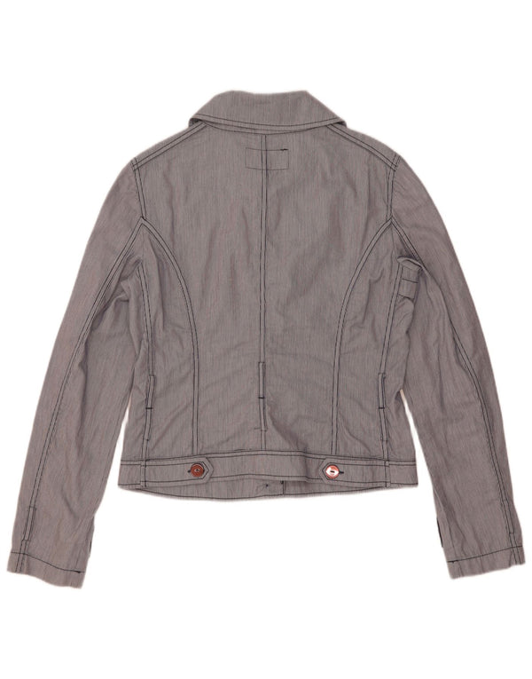 Armani Jeans Damen Bomberjacke US 8 Mittelblaue Nadelstreifen-Baumwolle