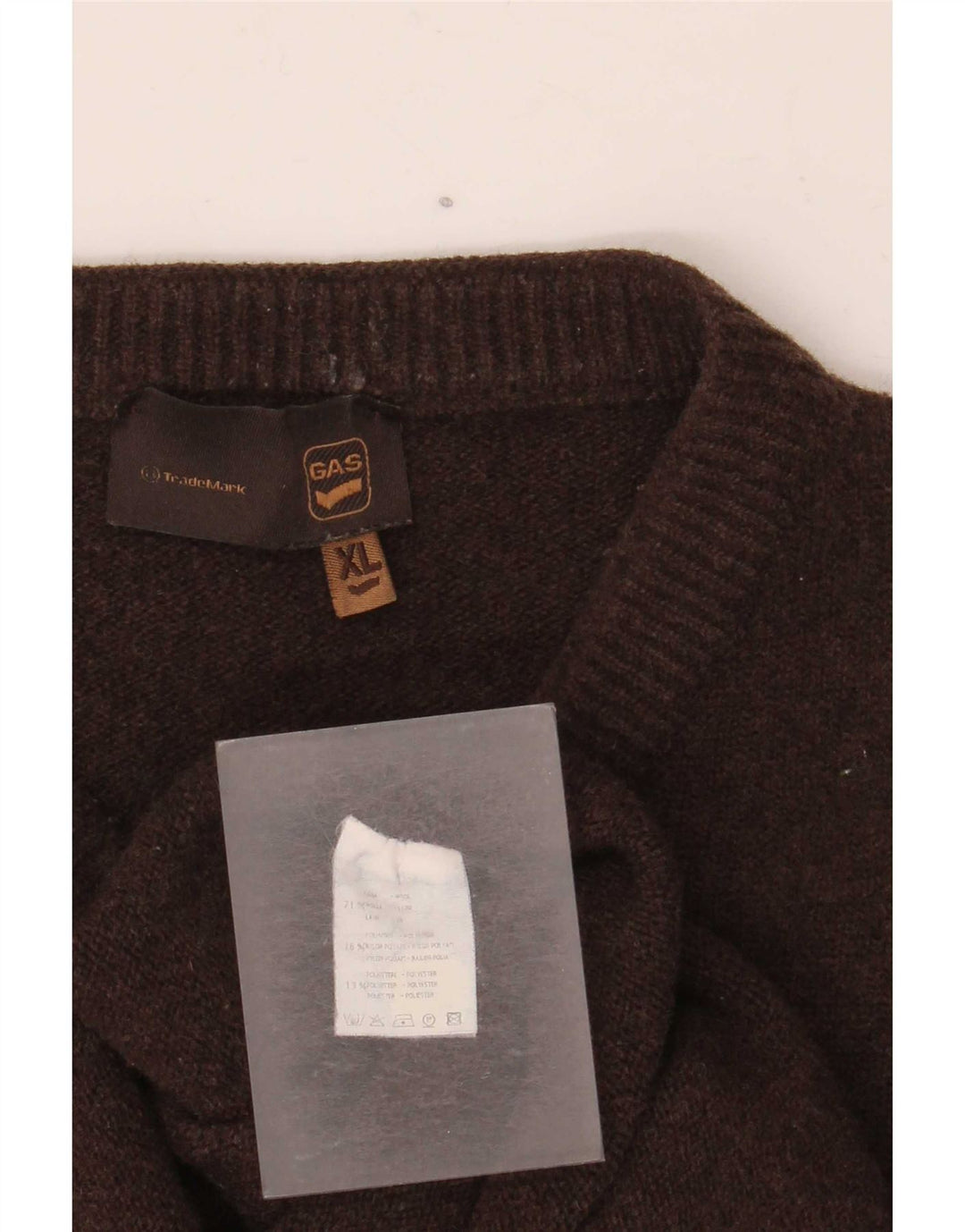 Gas Herren-Pullover mit V-Ausschnitt, XL, braune Wolle