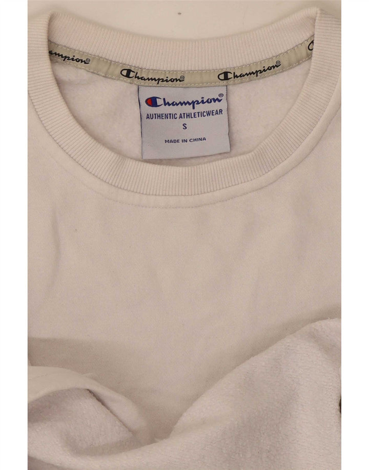 Champion Damen-Sweatshirt mit übergroßem Crop-Grafikmuster, Gr. 10, Größe S, Weiß