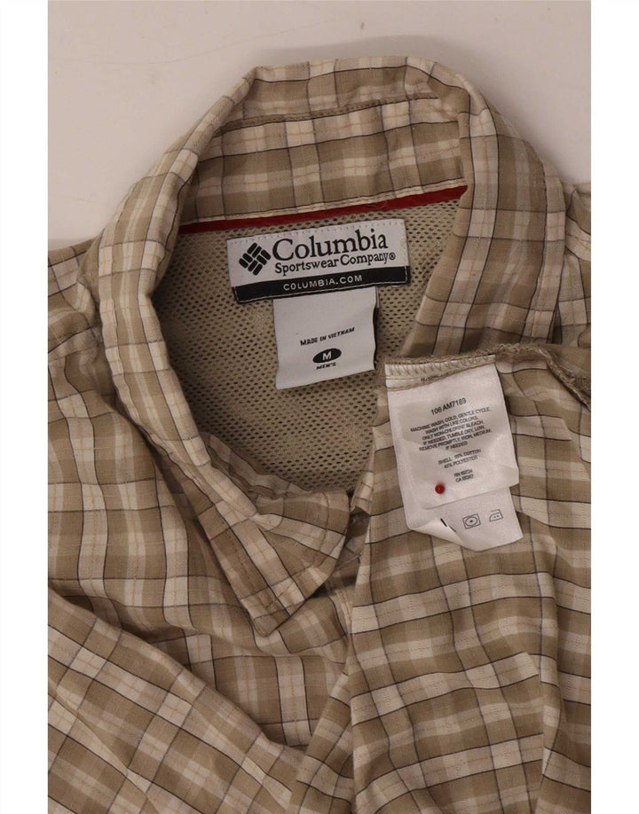 Columbia Herren-Hemd, kurzärmelig, reguläre Passform, mittelbeigefarbene Karo-Baumwolle
