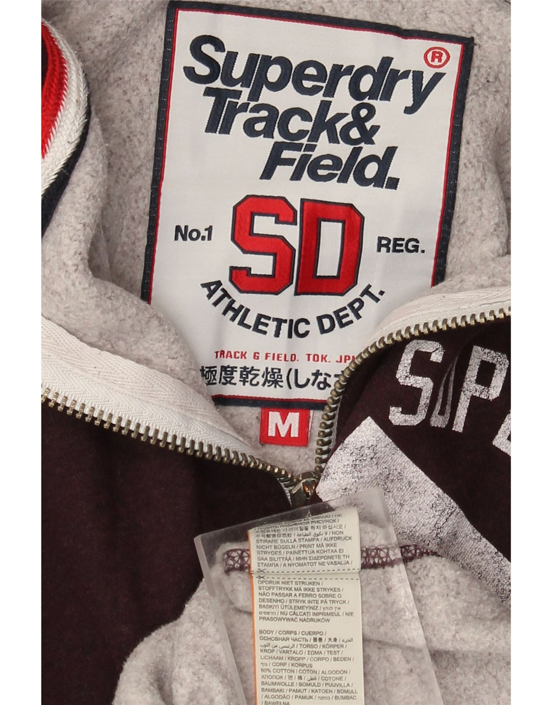 Superdry Herren-Kapuzenpullover mit grafischem Reißverschluss, mittlere Burgunderrote Baumwolle