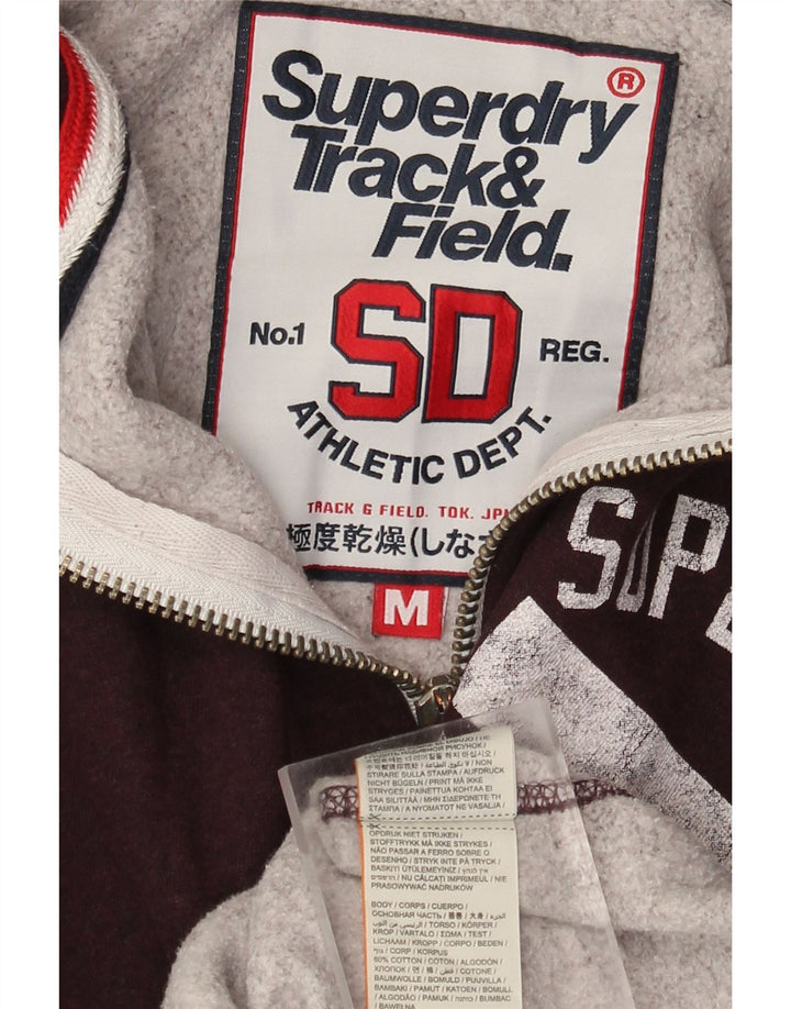 Superdry Herren-Kapuzenpullover mit grafischem Reißverschluss, mittlere Burgunderrote Baumwolle