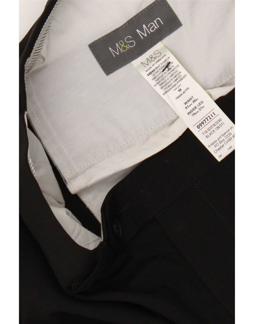 Gerade Herren-Anzughose von Marks & Spencer, W36, L31, schwarzes Polyester