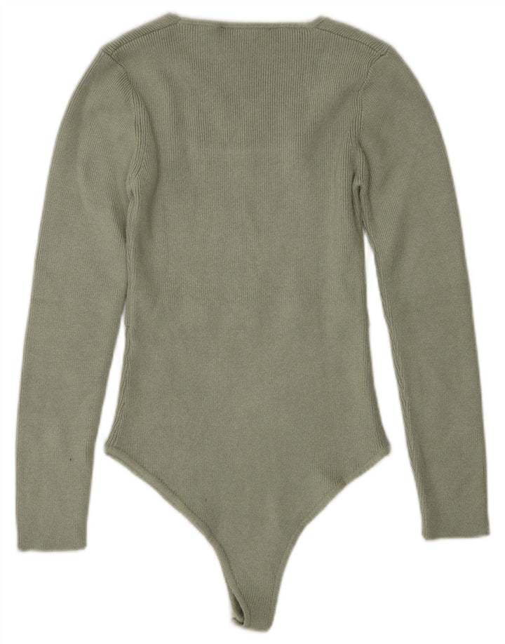 Zara Damen-Body mit langen Ärmeln, Gr. 8, Khaki, Viskose