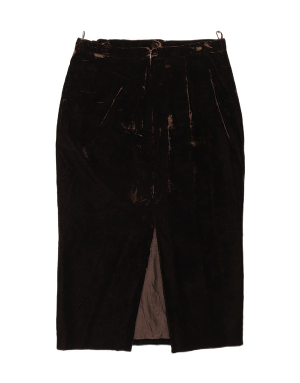 Luisa Spagnoli Damen Samt-Bleistiftrock mit hoher Taille IT 48 XL W32 Braun