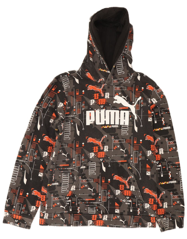 Puma Jungen-Kapuzenpullover mit Grafik, 13–14 Jahre, graue geometrische Baumwolle