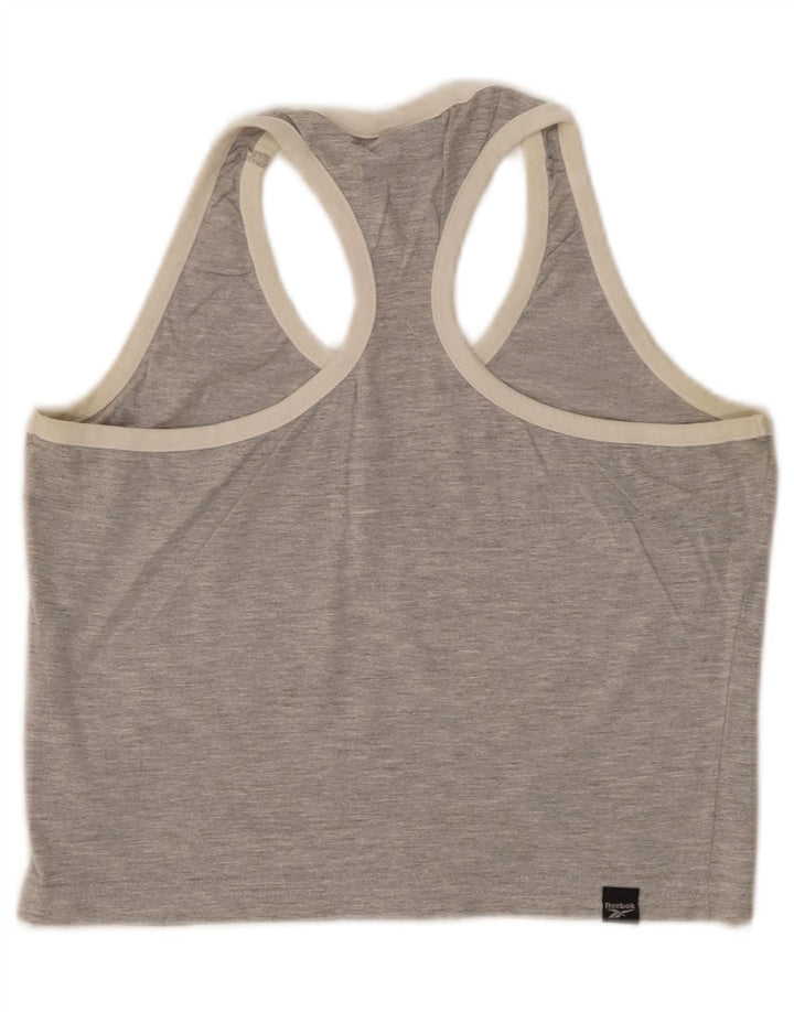 REEBOK Womens Crop Graphic Vest Top UK 12 Mittelgrau gefleckte Baumwolle