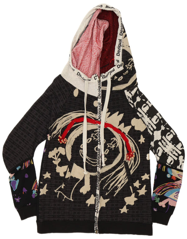 Desigual Womens Graphic Zip Hoodie Pullover UK 16 Große mehrfarbige Baumwolle