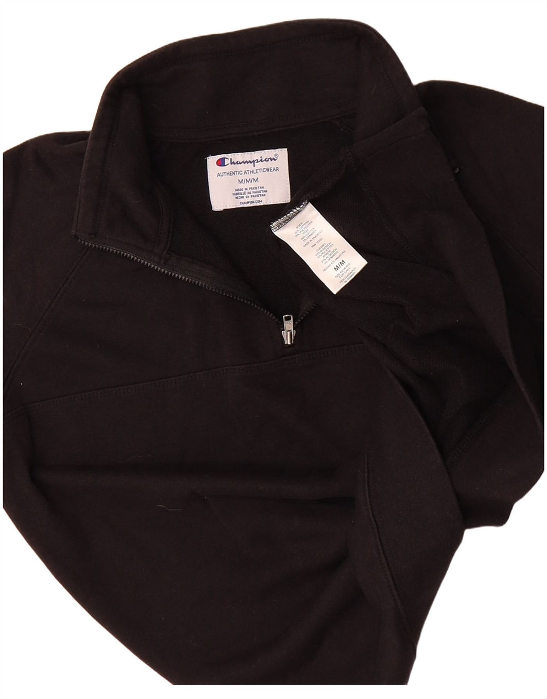 CHAMPION Mens Zip Neck Sweatshirt Jumper Medium Black Cotton