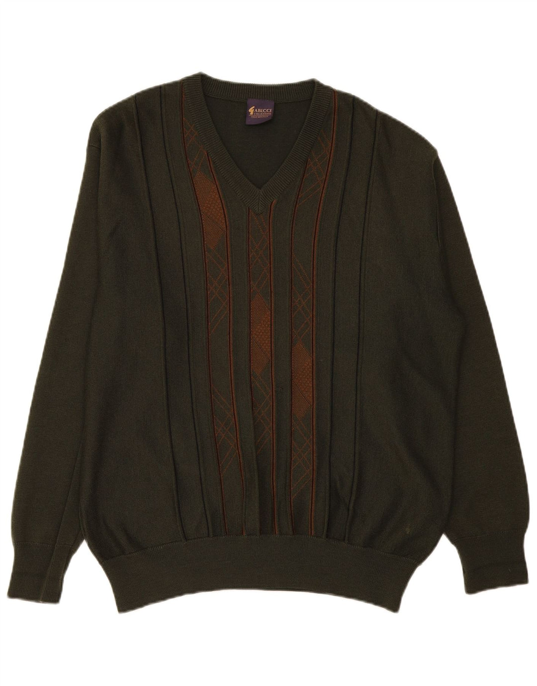 Gabicci Herren-Pullover mit V-Ausschnitt, groß, Khaki, gestreift, Wolle