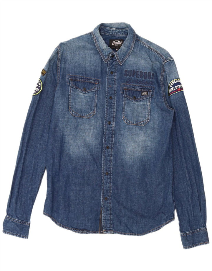 Superdry Herren Grafik-Jeanshemd aus mittelblauer Baumwolle