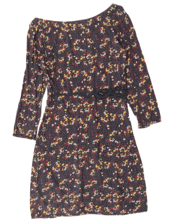 Fat Face Damen-Kleid mit 3/4-Ärmeln, A-Linie, Größe S, Marineblau, Blumenmuster, Baumwolle