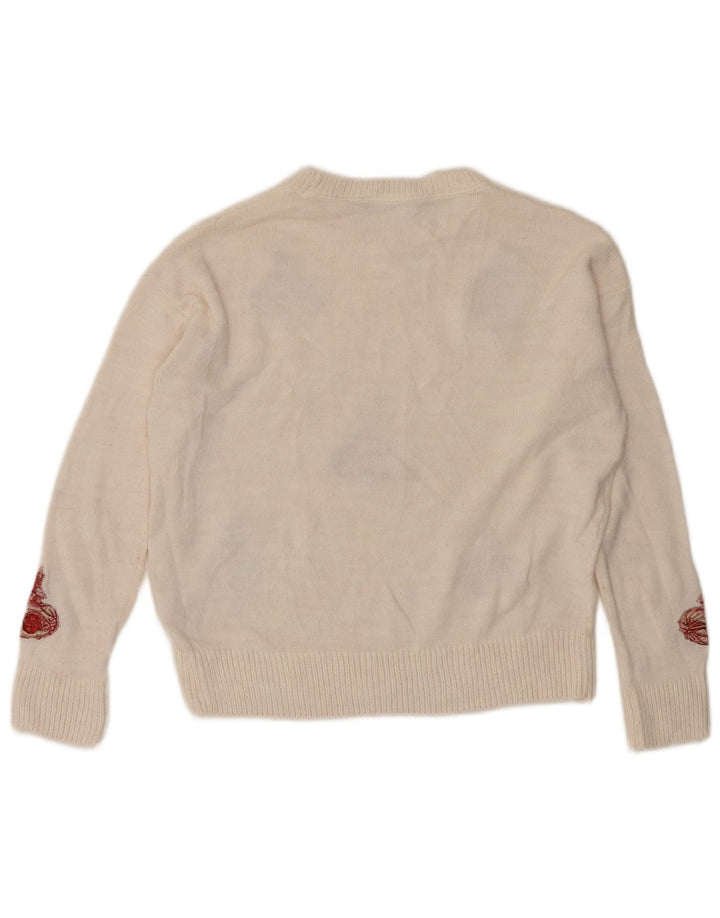 Marks & Spencer Damen-Pullover mit grafischem U-Boot-Ausschnitt, Gr. 10, Größe S, Weiß