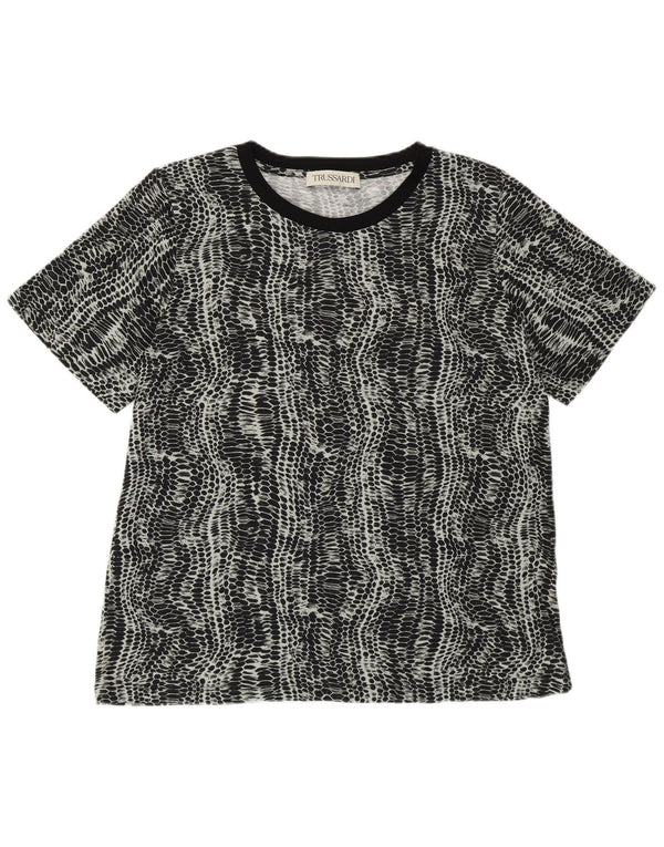 Trussardi Damen T-Shirt Top UK 14 Medium Schwarz Animal Print