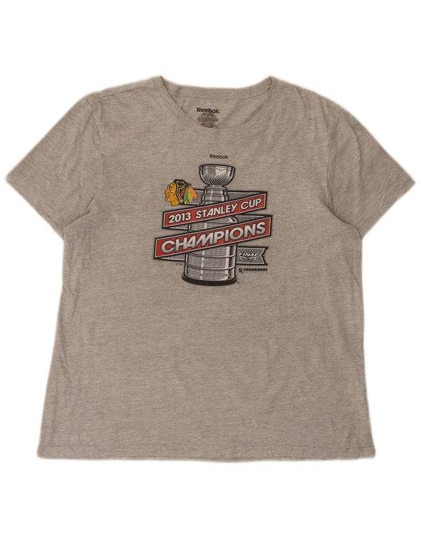Reebok Damen Chicago Blackhawks Graphic T-Shirt Top UK 14 Large Grau