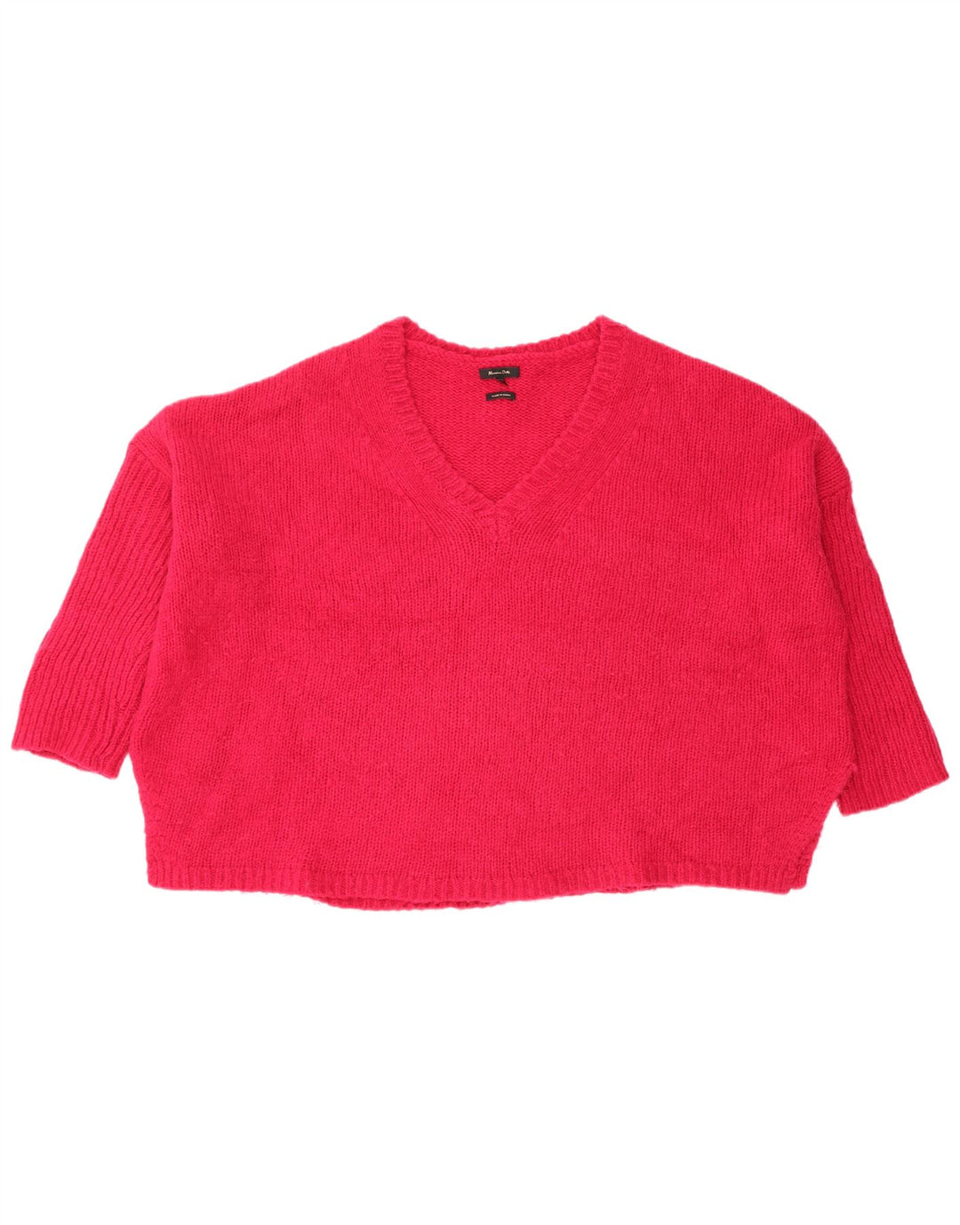 Massimo Dutti Damen-Pullover mit 3/4-Ärmeln und V-Ausschnitt, Gr. 14, Mittelrosa