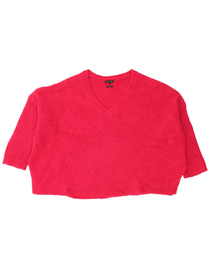 Massimo Dutti Damen-Pullover mit 3/4-Ärmeln und V-Ausschnitt, Gr. 14, Mittelrosa