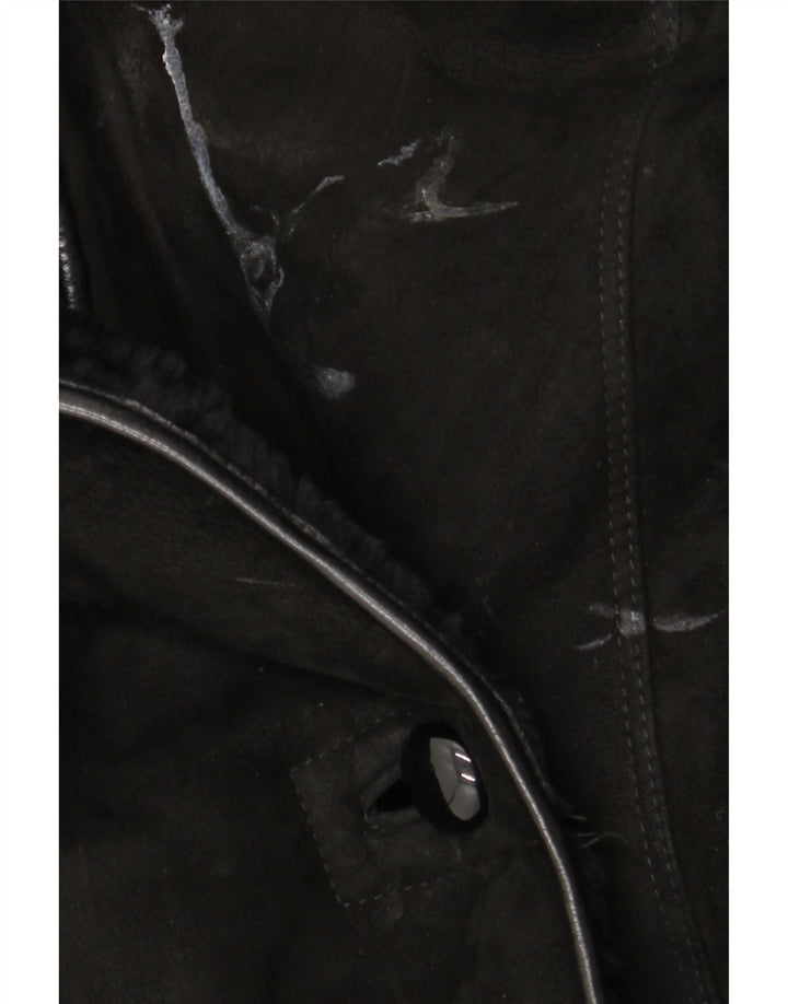 Vintage Damen Shearling Mantel UK 18 XL Schwarz