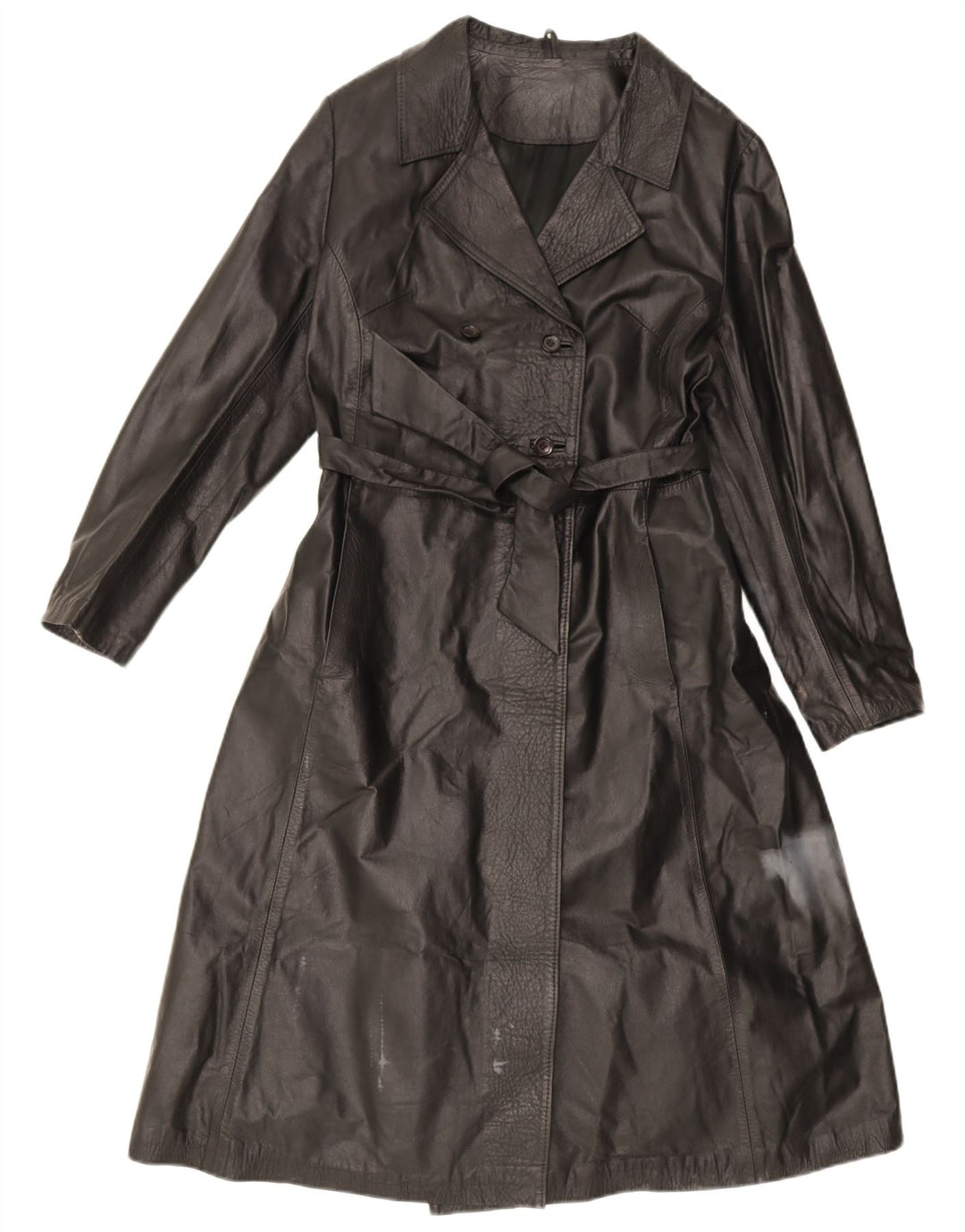Vintage Damen Ledermantel UK 14 Mittelschwarzes Leder