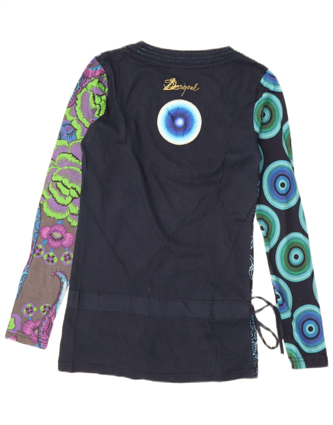 Desigual Damen Graphic Top Langarm UK 10 Small Marineblau