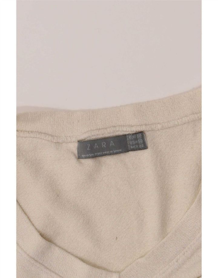 Zara Damen Crop Top 3/4 Ärmel UK 12 Mittelweiß