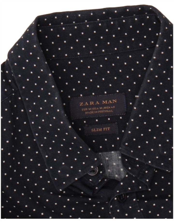 ZARA Herren Slim Fit Hemd Medium Marineblau Geometrisch