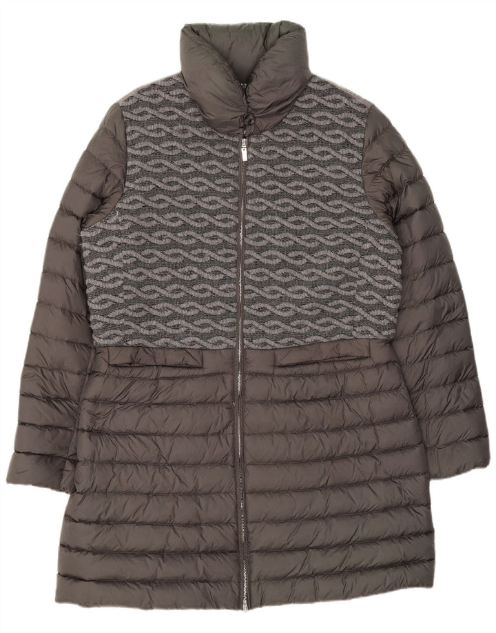 Geox Womens Wattierter Mantel UK 16 Großes graues geometrisches Polyamid