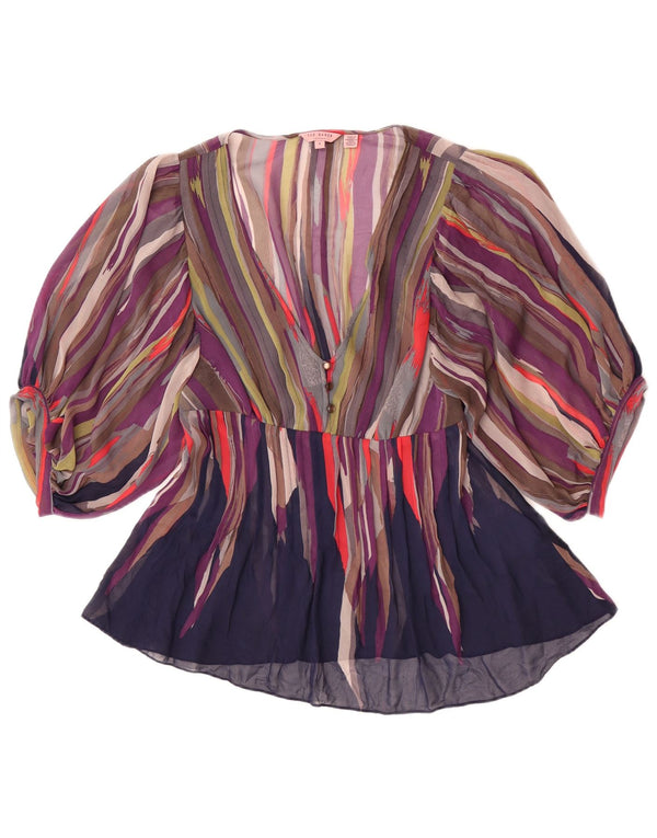 Ted Baker Damen Durchsichtiges Fledermausblusen-Oberteil, Größe 1 XS, mehrfarbig