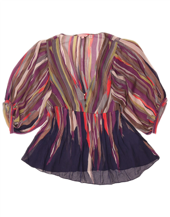 Ted Baker Damen Durchsichtiges Fledermausblusen-Oberteil, Größe 1 XS, mehrfarbig