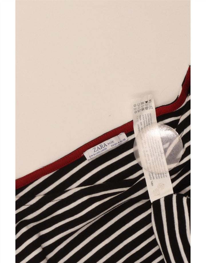 Zara Damen Crop Top 3/4 Ärmel UK 12 Mittelschwarz gestreift nautisch