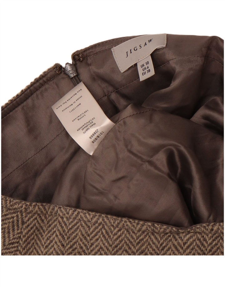 Jigsaw Damen A-Linien-Rock UK 10 Small W30 Graue Wolle mit Fischgrätenmuster