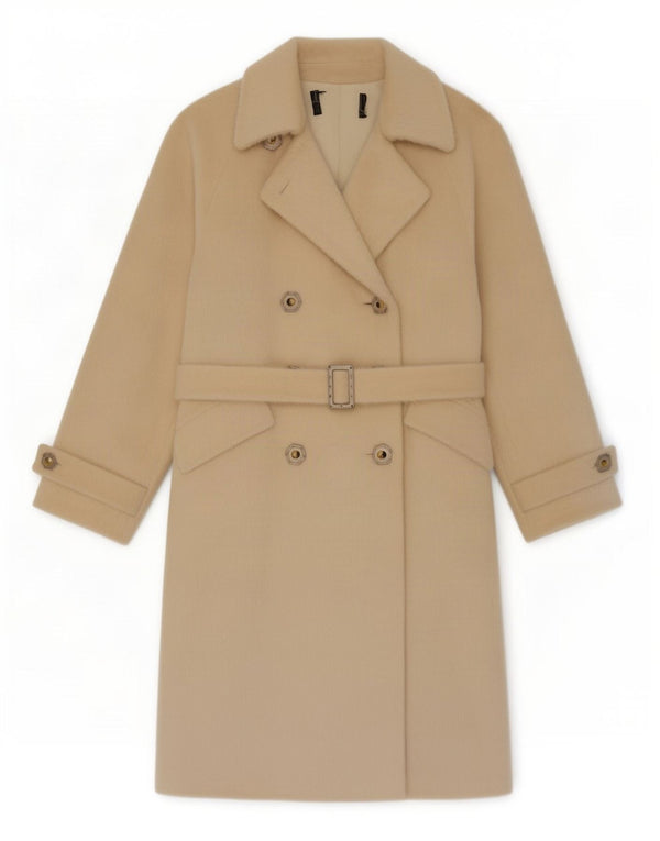 Vintage Womens Faux Fur Double Breasted Coat UK 14 Medium Beige