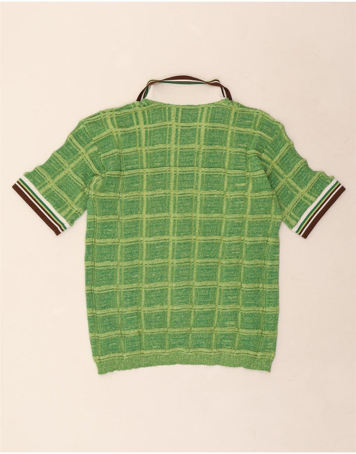 S.Moritz Herren-Pullover mit Polokragen, kurzärmelig, mittelgrün gestreift
