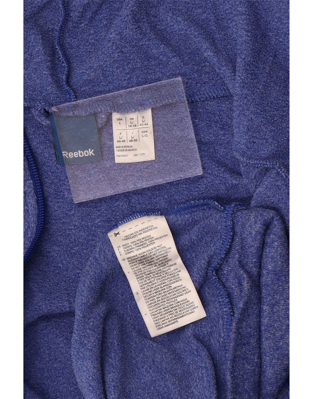 REEBOK Damen Zip Hoodie Pullover UK 16/18 Large Blau Polyester