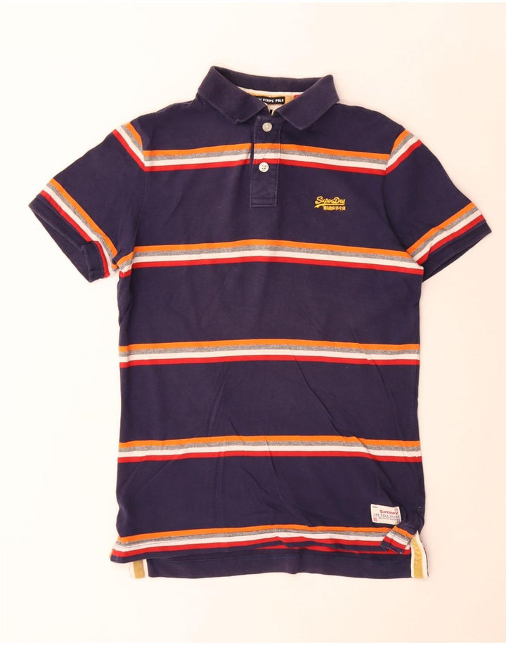 Superdry Herren-Rugby-Poloshirt aus mittelblauer, gestreifter Baumwolle