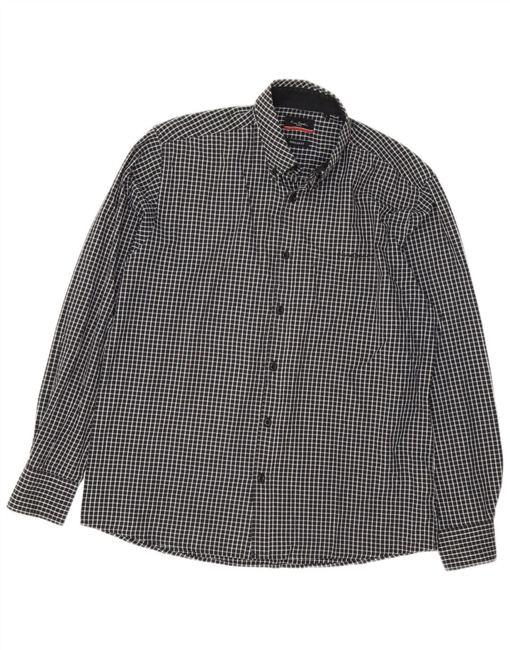 PIERRE CARDIN Herren-Hemd mit normaler Passform, großes schwarzes Gingham-Polyester